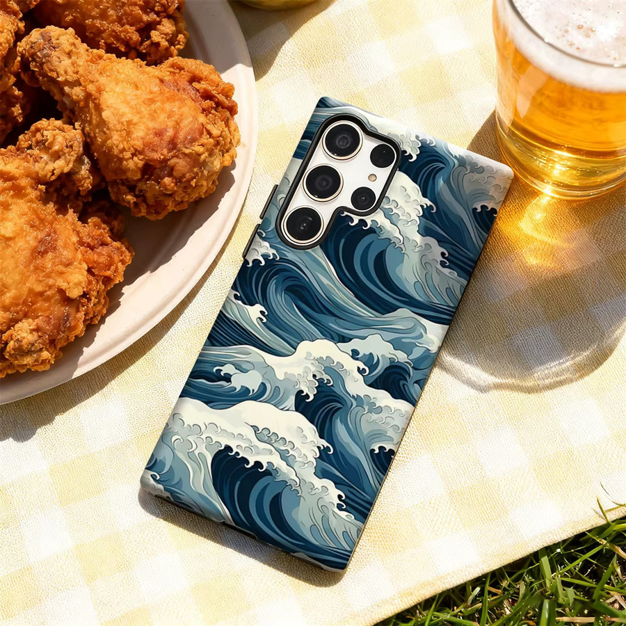 Handyhülle mit Ozeanwellenmuster für Samsung Galaxy S25 Ultra, S24 und S23 Ultra Plus in Blau mit glänzender doppellagiger Rückseite - Bild 3