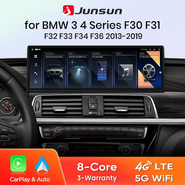 Junsun Multimedia Autoradio mit 14,9 Zoll Display, 8 GB RAM und 256 GB Speicher, kabelloses CarPlay und Android Auto für BMW 3er und 4er Serie (F30, F31, F32, F33, F34, F36) 2013-2018, Schwarz - Bild 1