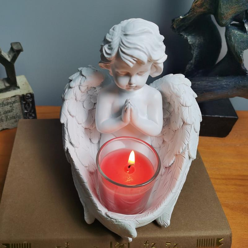 Yiran Furniture Retro Engel Kerzenständer im europäischen Stil aus Kunstharz für Tealight, erhältlich in Rot, Weiß und Rosa - Bild 3