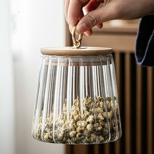Luftdichter Vorratsbehälter aus Glas mit Holzdeckel, transparenter Kanister für Bohnen, Körner und Süßigkeiten - Bild 1
