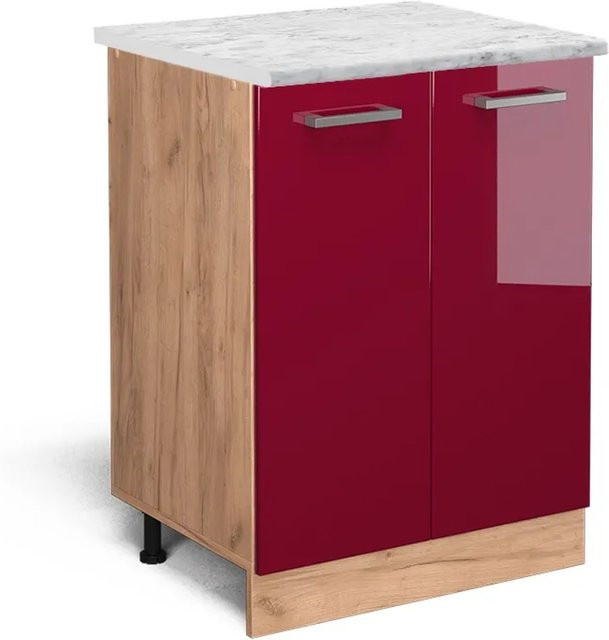 Vicco Küchenunterschrank R-Line Bordeaux Hochglanz in Goldkraft Eiche mit Marmor-Optik, B/T/H: 60 x 46 x 81,6 cm - Bild 1