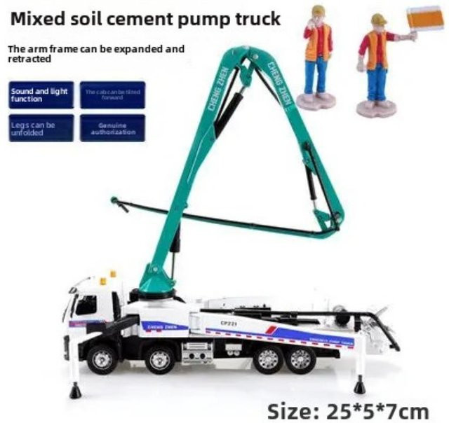 Binchi Keji Travel Betonpumpwagen Spielzeugauto, 1:50, Metall, mit Sound und Licht, ab 4 Jahren - Bild 1