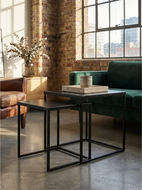 KADIMA DESIGN Couchtisch Set 2-teilig Eckig Industrial Style aus Metall in Schwarz Matt - Bild 1