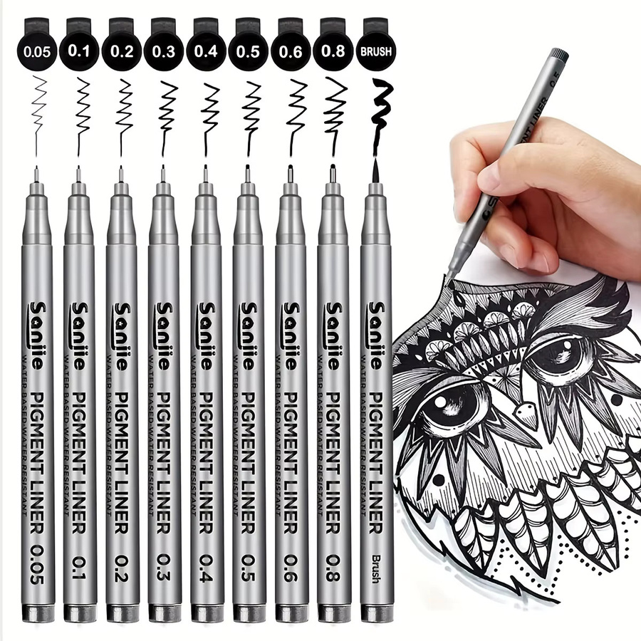 9 Stück wasserfeste Fineliner in Schwarz für Kunst und Schule - Bild 2