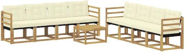vidaXL Outdoor-Sofagarnitur 9-teilig aus Akazienholz mit Textilene und Kissen in Weiß und Beige - Bild 1