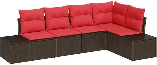 vidaXL Gartensofa-Set aus Poly-Rattan in L-Form mit 5 Kissen, Braun - Bild 1