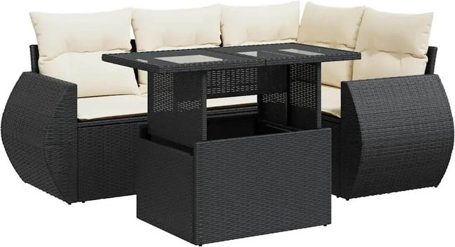 vidaXL 5-teilige Garten-Sofagarnitur in L-Form aus schwarzem Poly-Rattan mit Kissen und pulverbeschichtetem Stahlgestell - Bild 1