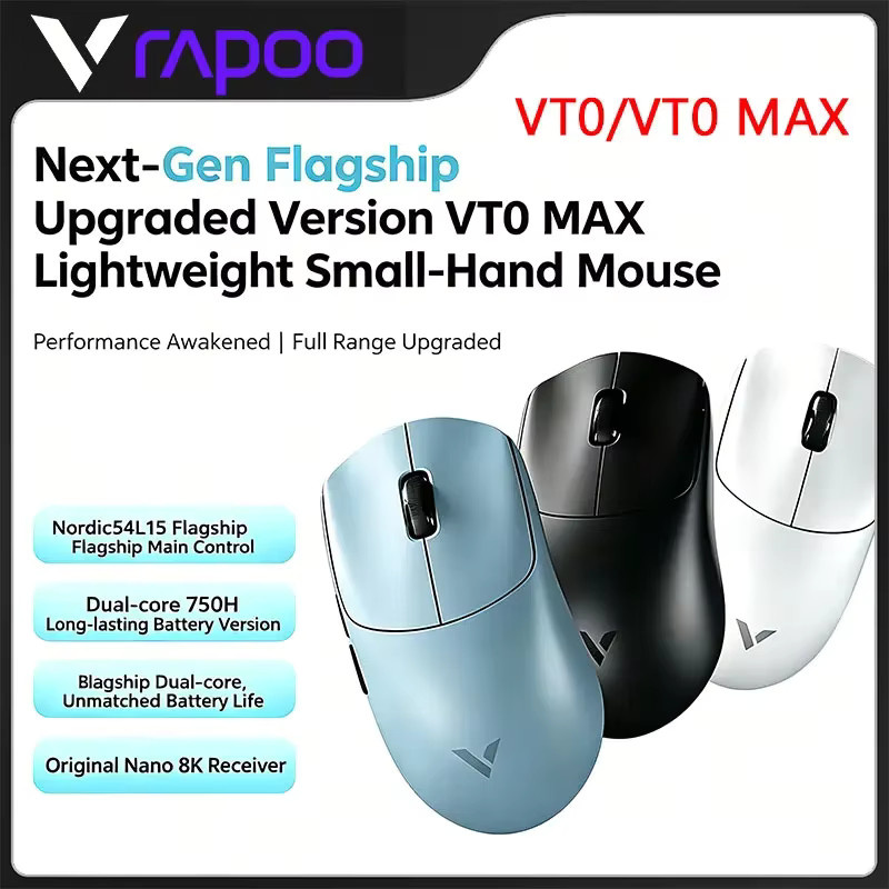 Apoo VT0 MAX Kabellose Gaming-Maus in Schwarz mit PAW3950 & PAW3398 Sensor, Nordic 54L15 Chip und 45000 DPI für ergonomisches FPS-Gaming - Bild 1