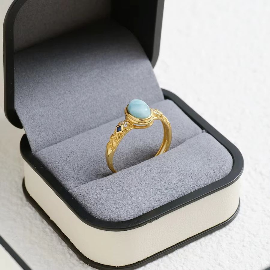 HOYON Ring 925 Silber, Larimar-Edelstein, Gold, Damen - Bild 3