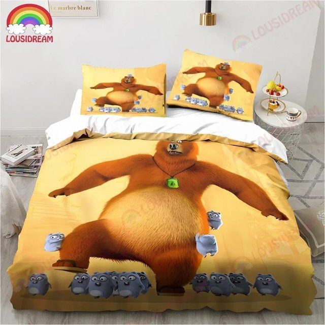Bettwäscheset Grizzy und die Lemminge mit 3D-Druck aus Mikrofaser, Mehrfarbig, B/H: 228 x 228 cm - Bild 1