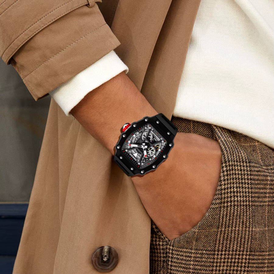 Deesio Armbanduhr Automatik, Tonneau, Schwarz, Silikon, Herren - Bild 3