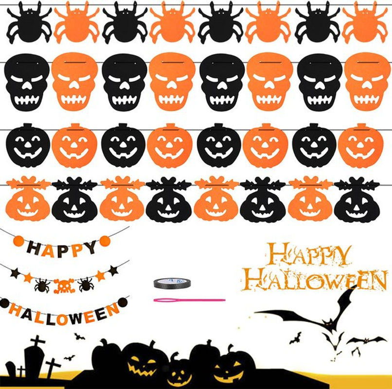 Hängendes Happy Halloween Banner aus Papier in Orange für Indoor und Outdoor Dekorationen - Bild 1