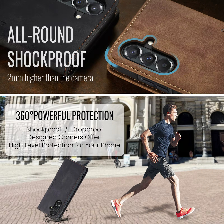 Retro Leder-Brieftasche für Samsung Galaxy A57 5G, A56 5G, A55 5G und A54 5G mit Kartenfächern und Standfunktion in Braun - Bild 2
