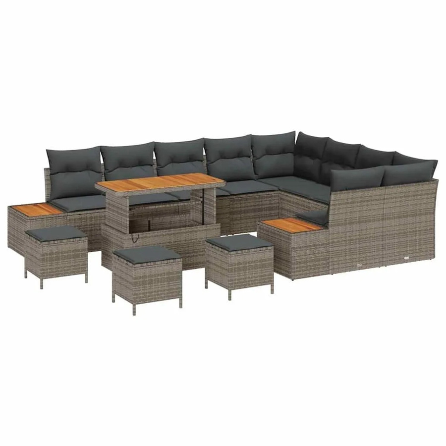 vidaXL Gartensofa-Set aus Poly Rattan in Grau mit 13-teiligem Polster-Set und integrierter Stauraumfunktion - Bild 2