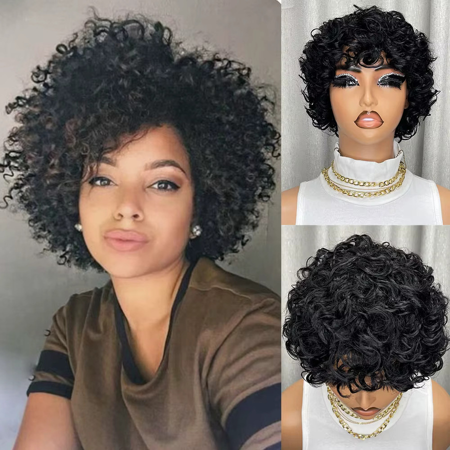 OYM HAIR Pixie-Perücke, kurze verworrene Locken, brasilianisches Remy-Echthaar - Bild 2