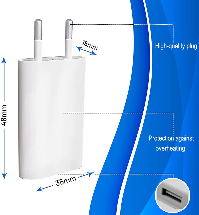 TAQKRED 2er-Set USB-Wandladegerät 5V 1A mit EU-Stecker in Weiß - Bild 3