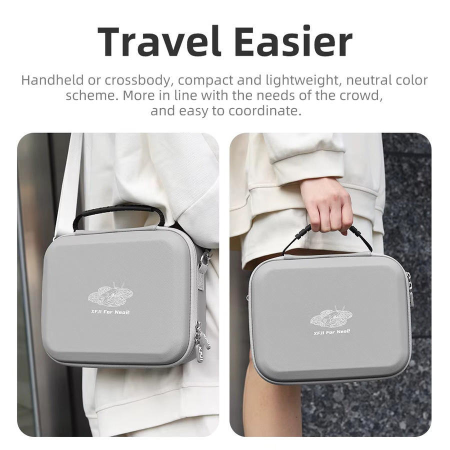 XFJI Tragetasche Kompatibel mit DJI Neo 2 aus PU-Leder als Schultertasche und Organizer in Grau - Bild 3