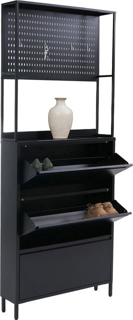 Schuhschrank MCW O86 aus Metall mit 3 Kippfächern in Schwarz, H: 201 cm, B: 80 cm, T: 20 cm - Bild 1