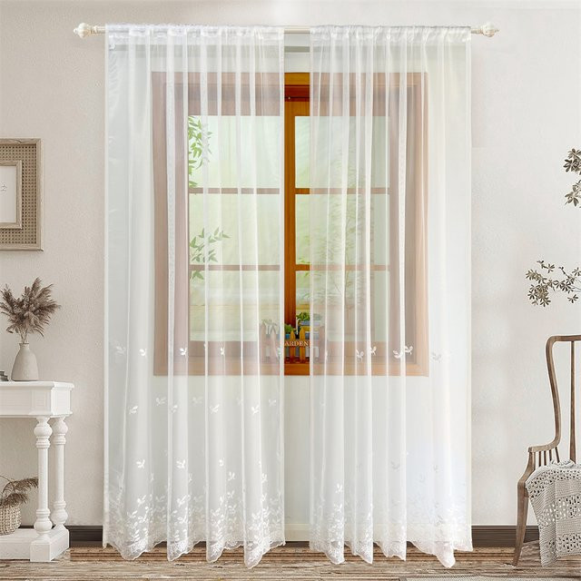 Black Ant Voile-Vorhang mit Blumenstickerei in Weiß und Transparent, Netzstoff mit Stangentasche für Wohnzimmer und Schlafzimmer, Breite: 100 cm, Höhe: 180 cm - Bild 1