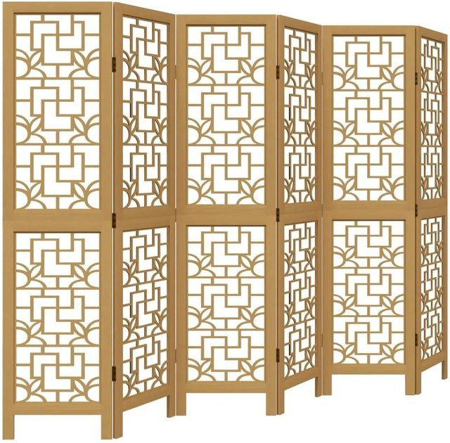 vidaXL 6-teiliger Raumteiler aus Massivholz Paulownia in Braun mit modernem geometrischem Design - Bild 1