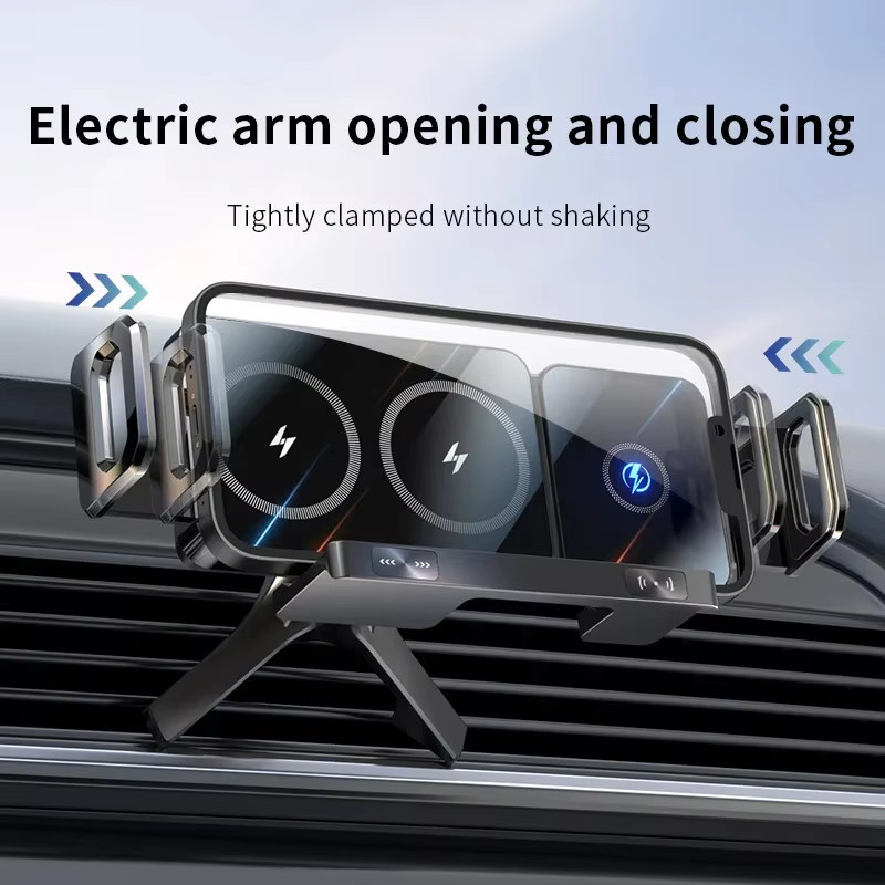 VIKEFON Wireless Car Charger Dual Coil Fold Screen Schnellladestation für Samsung Galaxy Z Fold 7 6 5 4 3 und iPhone 16 15 14 13 12 Pro Max in Schwarz - Bild 5