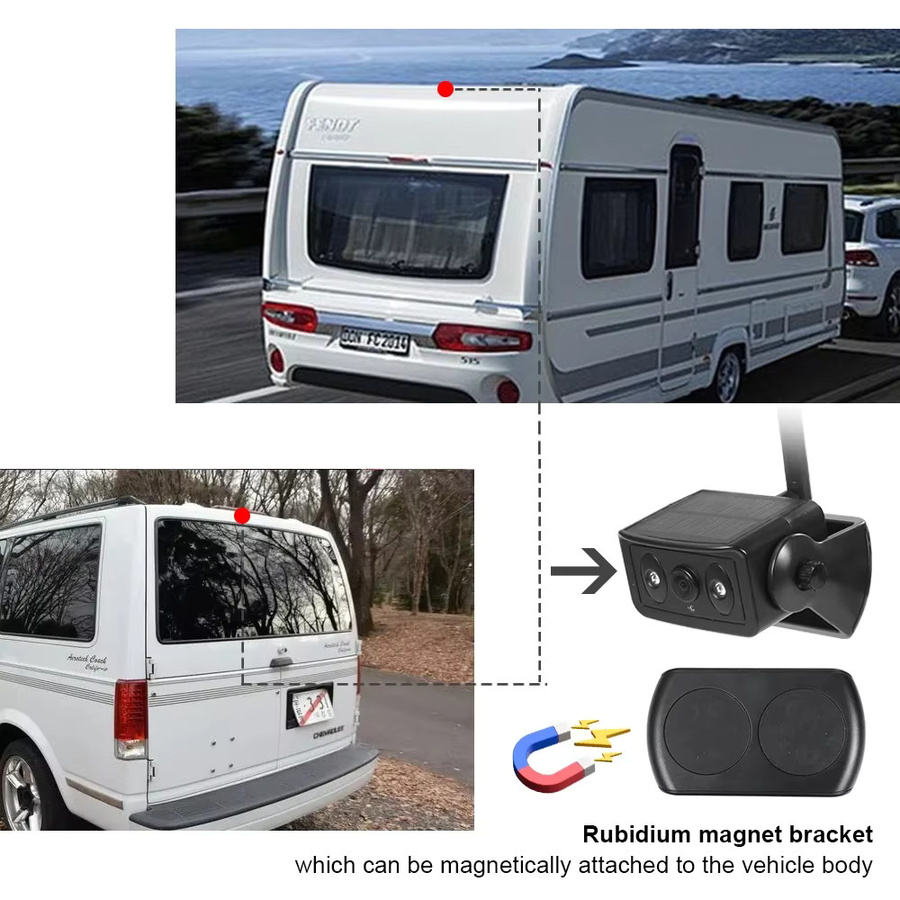 Carsanbo WiFi Rückfahrkamera mit Solarpanel und Magnetbefestigung, Drahtlose Typ-C Überwachungskamera mit Nachtsicht für Bus und Lkw, Schwarz - Bild 4