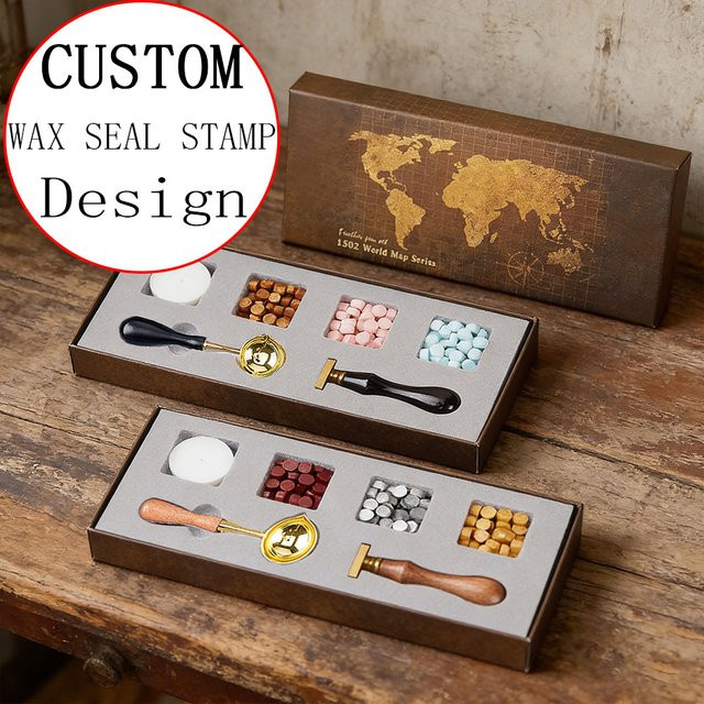 QWELL Personalisiertes Wachssiegel-Stempelset mit individuellem Logo-Design aus Messing und bunten Siegelperlen für DIY-Hochzeitsumschläge und Einladungen - Bild 1