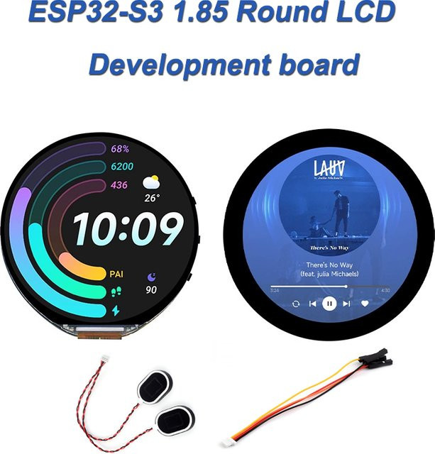 Waveshare ESP32-S3 Entwicklungsboard mit 1,85 Zoll IPS Rundes Display, 360x360 TFT LCD, WiFi und Bluetooth in Schwarz - Bild 1