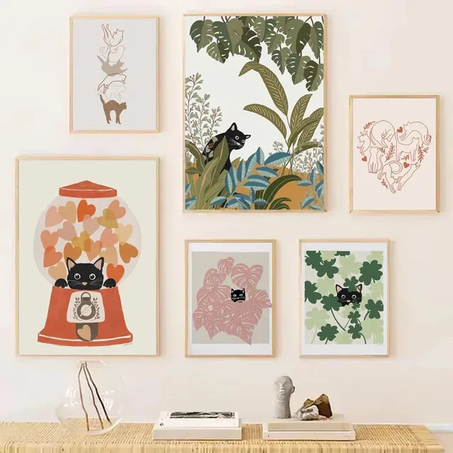 Potdemiel Wandposter mit Katzenmotiv und Sonnenblumen in Mehrfarben - Bild 1
