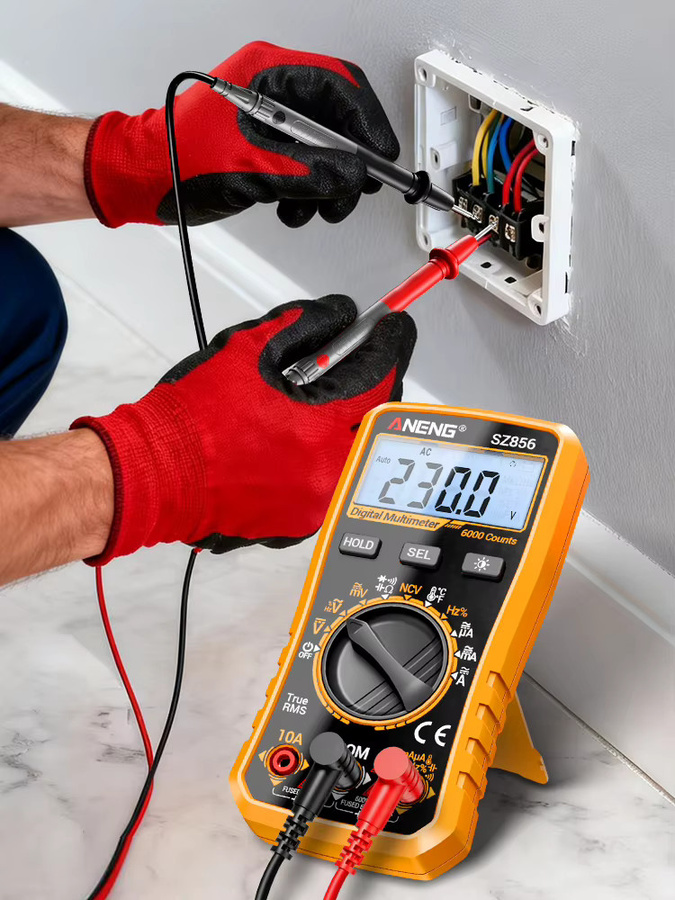ANENG SZ856 Digitales Multimeter mit 6000 Anzeigen in Gelb für AC/DC Spannung, Strom, Widerstand, Kapazität, Frequenz, Temperatur und NCV Durchgangsprüfung mit Summer - Bild 6