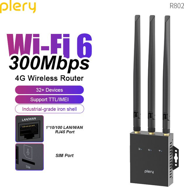 PLERY CAT4 4G LTE WiFi6 WLAN-Router mit SIM-Modem, 300Mbps, Schwarz - Bild 1