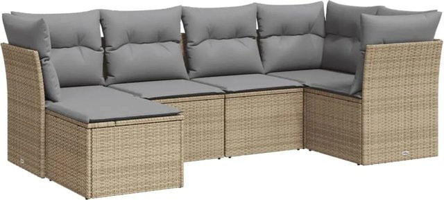 vidaXL 6-tlg Garten-Sofagarnitur aus Poly Rattan in Beige mit Kissen und Ottoman für Terrasse und Garten - Bild 1