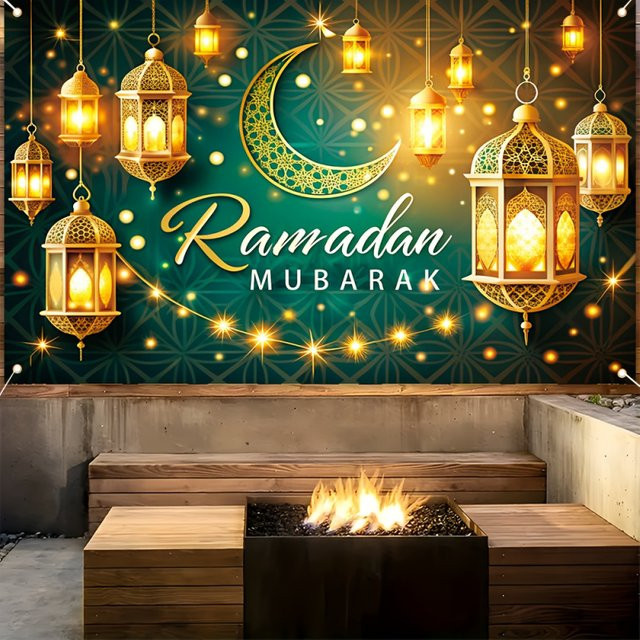 VIKAMA Ramadan-Banner Wandteppich in Gold mit orientalischem Mond-Design für die Innen- und Außendekoration - Bild 1