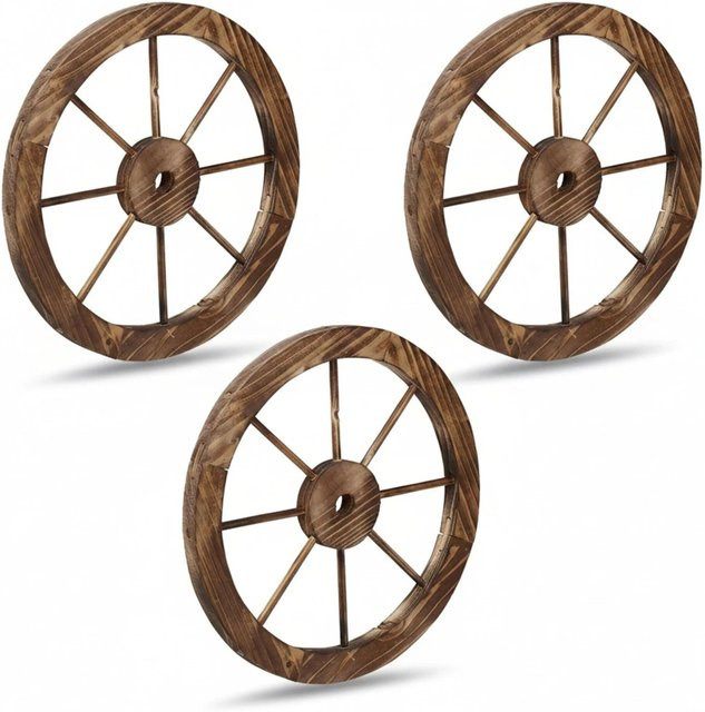 Relaxdays 3er Set Wagenräder aus Holz in Braun Geflammt, Durchmesser: 40 cm, Breite: 2,5 cm - Bild 1