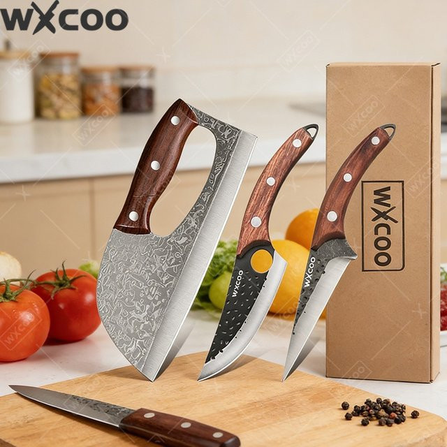 WXCOO Multifunktionales Küchenmesser aus Edelstahl mit Holzgriff als Fleischbeil, Metzgermesser und Obst- sowie Gemüsemesser - Bild 1