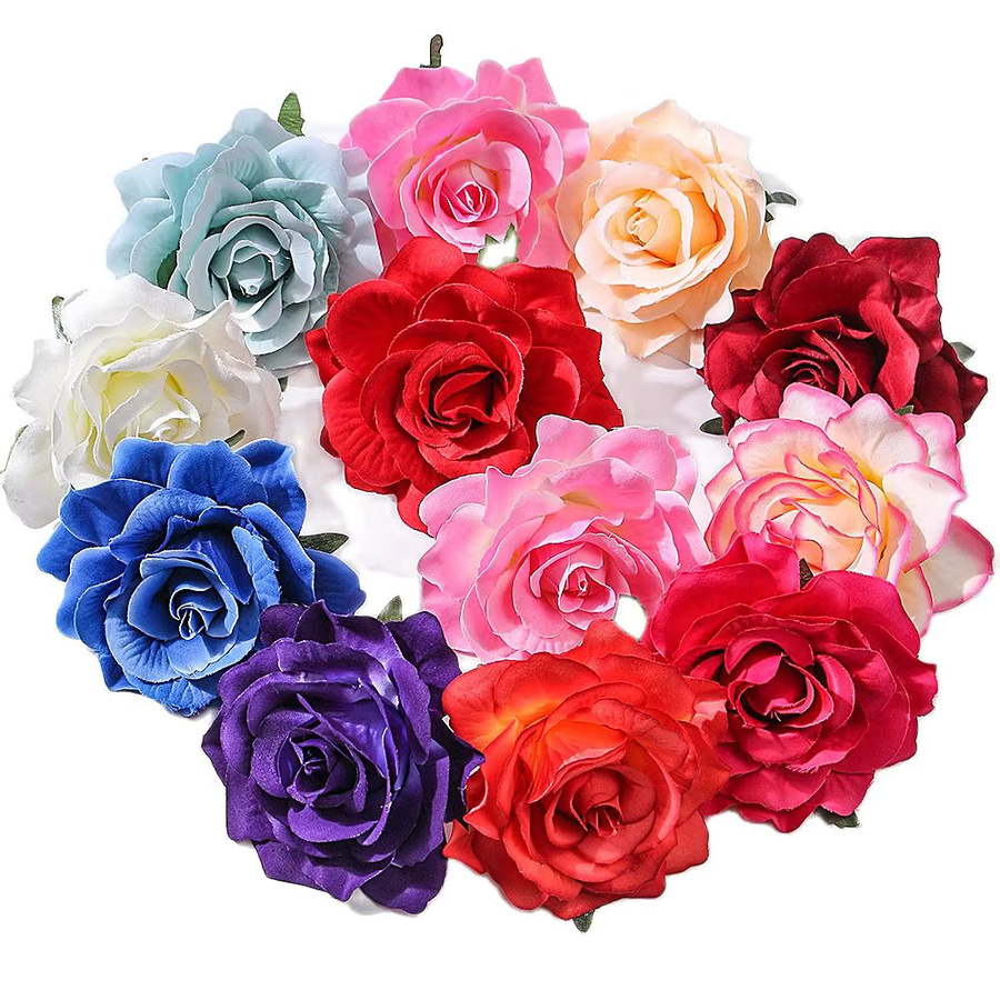 MENGHAO Künstliche Rosenköpfe aus Seide in Blau, 5 Stück, Durchmesser: 10 cm, für Hochzeit und DIY Dekoration - Bild 2
