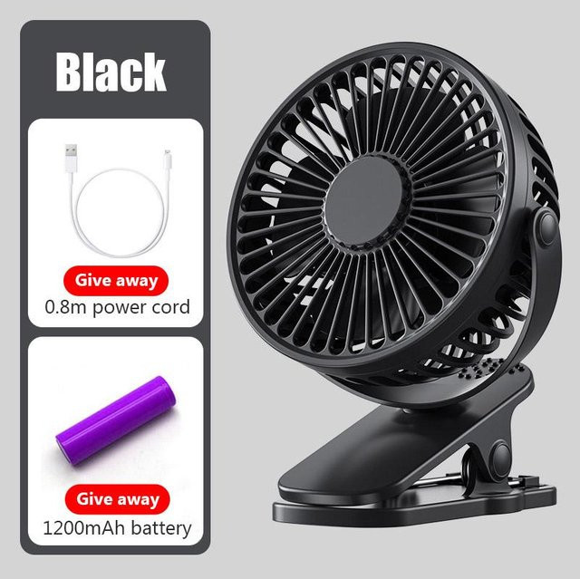 BC Electrical Appliances Tragbarer Mini-Handclip-Ventilator USB-wiederaufladbar in Schwarz - Bild 1