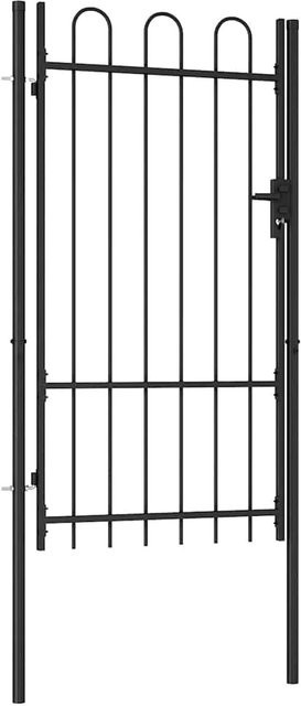 vidaXL Zauntor Einzelflügel aus Stahl mit gewölbter Spitze, Schwarz, B: 100 cm, H: 175 cm - Bild 1