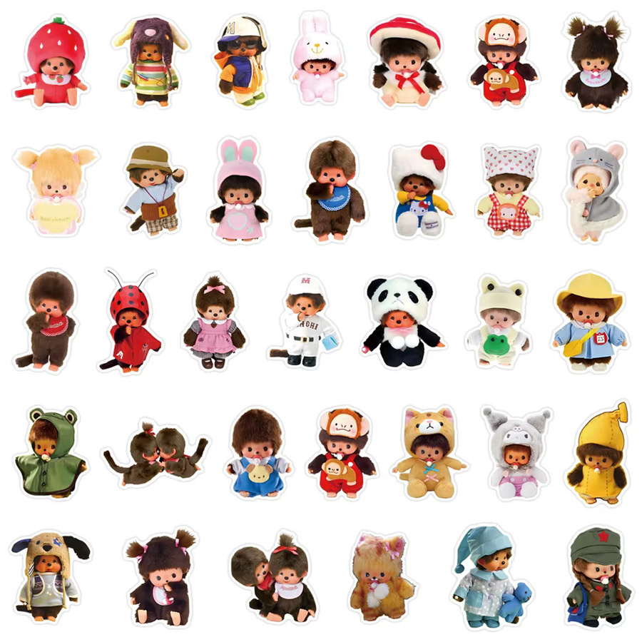 Bandai Monchhichi Aufkleber, 34-teiliges Set, wasserfest, groß - Bild 3