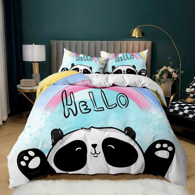 Panda Bettbezug mit Kissenbezug für Kinder, weiß, Polyester, B/H: 135 x 200 cm - Bild 1