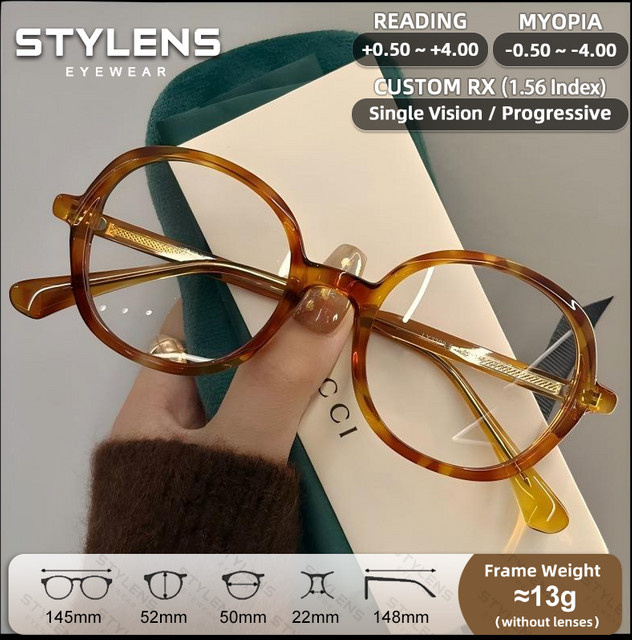 STYLENS Lesebrille, rund, Vollrand, Damen, braun, Acetat - Bild 1