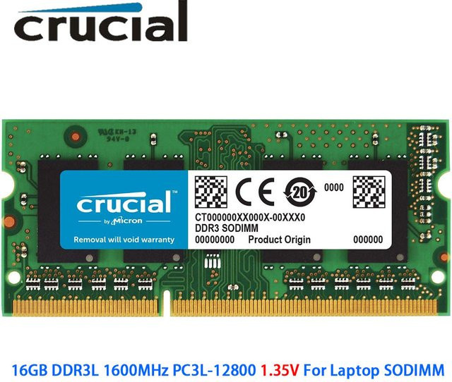 Crucial Memoria RAM DDR3L 16 GB 1600 MHz PC3L-12800S 204Pin 1,35 V SODIMM Speicher für Laptop und Notebook in Grün - Bild 1