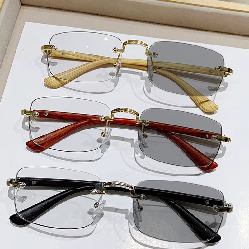 ERIKOLE Lesebrille, randlos, rectangular, Holzmaserung, Unisex - Bild 2