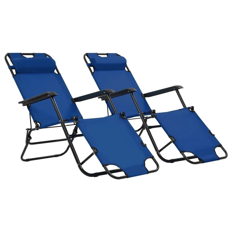 Furnicato Set aus 2 klappbaren Sonnenliegen mit Fußablage in Blau aus Textilene und pulverbeschichtetem Stahl - Bild 2