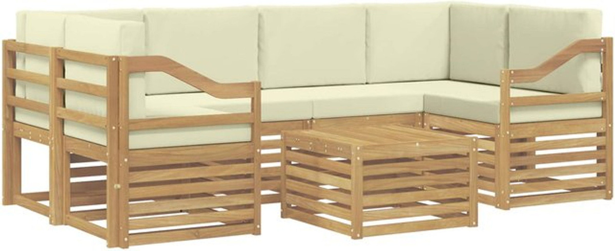vidaXL Outdoor-Sofagarnitur mit 7-teiligem Loungemöbel-Set in Weiß und Beige aus Polyester im modernen minimalistischen Design - Bild 1