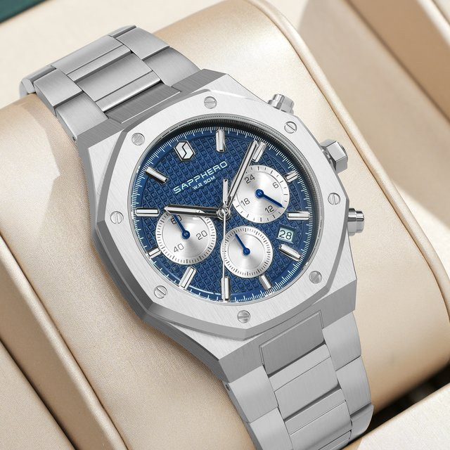 SAPPHERO Chronograph, Quarz, Edelstahl, Blaues Zifferblatt, Herren - Bild 1