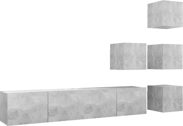 vidaXL 6-teiliges TV-Schrank-Set modern in Betongrau aus Holzwerkstoff, Wandmontage für dein Wohnzimmer, Set enthält 4 Schränke B: 30,5 cm, T: 30 cm, H: 30 cm und 2 Schränke B: 80 cm, T: 30 cm, H: 30 cm - Bild 1