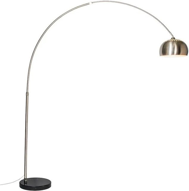 QAZQA Bogenleuchte modern in Silber aus Stahl und Marmor, höhenverstellbar und dimmbar, mit 32 cm Metallschirm - Bild 1