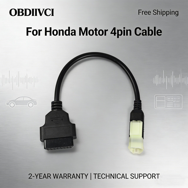 OBDIIVCI Diagnose-Adapterkabel von 4-Pin auf 16-Pin OBD2 für Honda Motorräder, Schwarz - Bild 1
