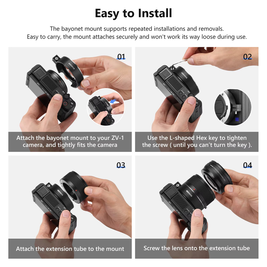 Neewer 2-in-1 Weitwinkelobjektiv für Sony ZV1 Kompaktkamera mit 18 mm HD-Weitwinkel und 10x Makro-Zusatzobjektiv inklusive Verlängerungsrohr, Schwarz - Bild 6